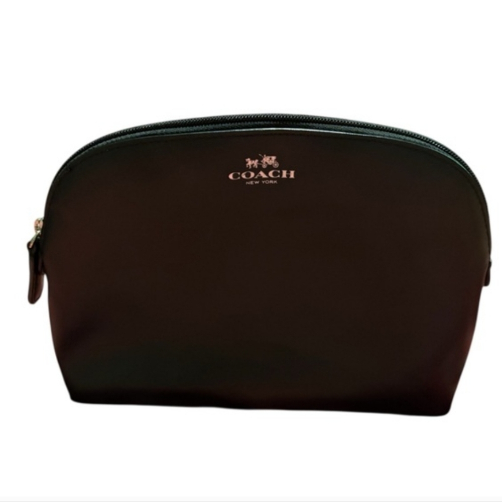 Coach Black Saffiano Leather And Silver Cosmetic /Toiletry Bag Unisex